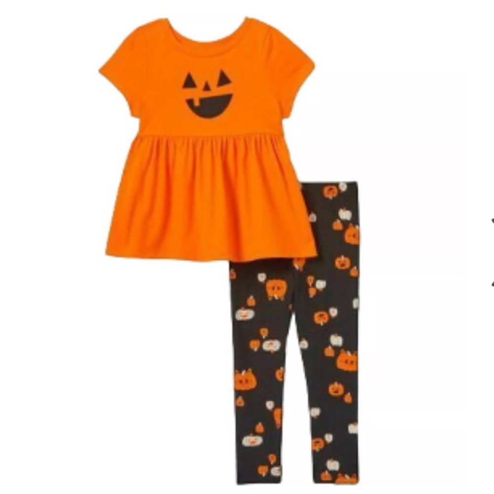 Cat & Jack, Girls Short Sleeve Halloween Pumpkin Top & Leggings Set
